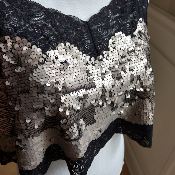 NEW EXPRESS SILVER AND LACE TOP - Picture 2 of 8